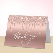 Elegante 70e Verjaardagsfeestje Roos Gouden Glitte Bedankkaart