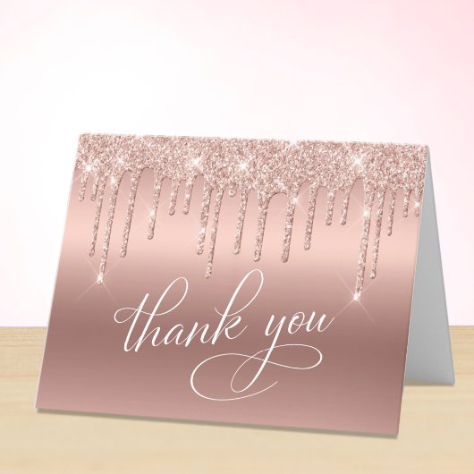 Elegante 70e Verjaardagsfeestje Roos Gouden Glitte Bedankkaart