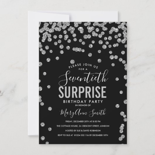 Elegante 70e Verrassing Verjaardag Zilver Zwart Kaart (Voorkant)
