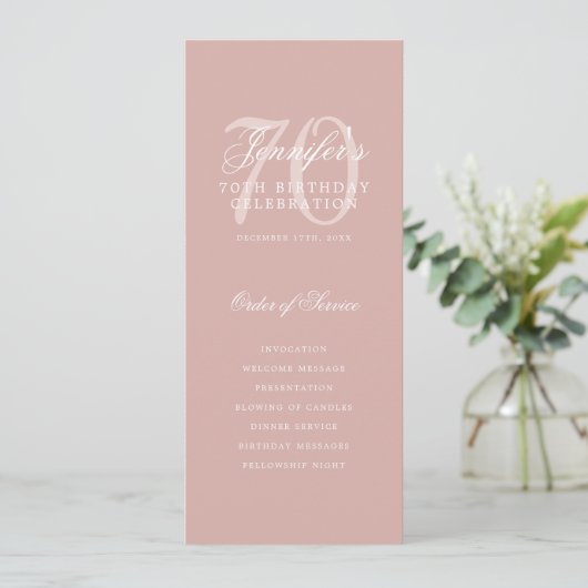 Elegante 70ste Programma Dusty Rose Menu+Bedankt (Staand voorkant)