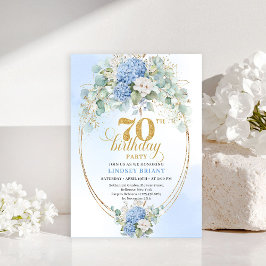 Elegante 70ste verjaardag Blauwe Hortensia Gouden  Kaart