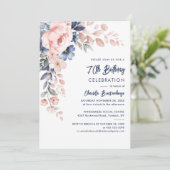 Elegante 70ste verjaardag roze bloemetjesfeestuitn kaart (Staand voorkant)