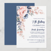 Elegante 70ste verjaardag roze bloemetjesfeestuitn kaart (Voorkant / Achterkant)