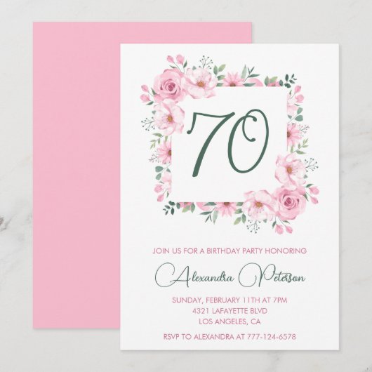 Elegante 70ste verjaardag uitnodigingen Floral Pin (Voorkant / Achterkant)