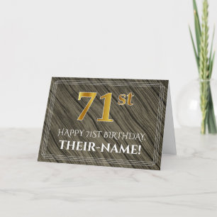 Elegante 71e verjaardag: Faux Wood, Faux Gold Look Kaart
