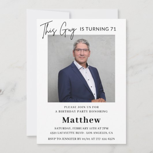 Elegante 71e verjaardagsuitnodigingen Mannen Foto Kaart (Voorkant)