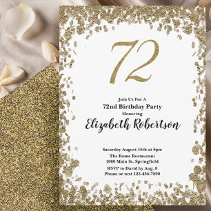 Elegante 72ste verjaardagsuitnodiging met gouden p kaart