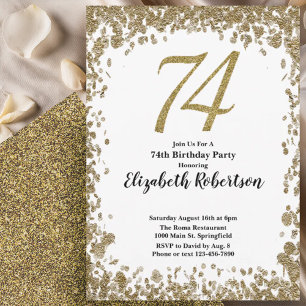 Elegante 74e verjaardagsuitnodiging met gouden pai kaart