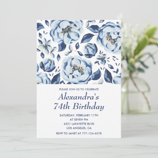 Elegante 74e verjaardagsuitnodigingen Floral Vinta Kaart (Staand voorkant)