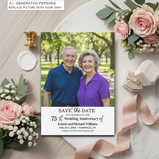 Elegante 75e trouwjubileum foto save the date