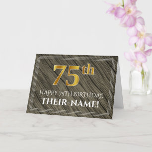 Elegante 75e verjaardag: Faux Wood, Faux Gold Look Kaart