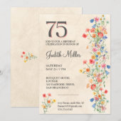 Elegante 75e verjaardag - Floral Party Design Kaart (Voorkant / Achterkant)