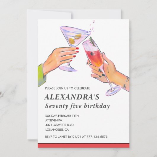Elegante 75e verjaardag uitnodigingen Cocktail Par (Voorkant)