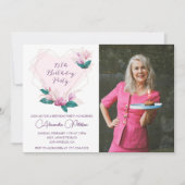 Elegante 75e verjaardag uitnodigingen Floral Foto (Voorkant)