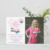 Elegante 75e verjaardag uitnodigingen Floral Foto (Staand voorkant)