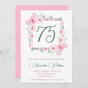 Elegante 75e verjaardag uitnodigingen Floral Pink