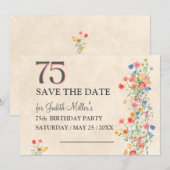 Elegante 75e verjaardag - Wildflower Design Save The Date (Voorkant / Achterkant)