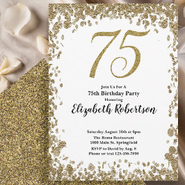 Elegante 75e verjaardag Witte en Gouden Pailletten Kaart