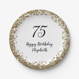 Elegante 75ste verjaardagsborden met gouden paille papieren bordje