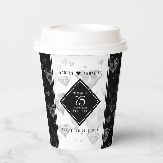 Elegante 75th Diamond Bruiloft Jubileum Papier Cup Papieren Bekers (Voorkant)