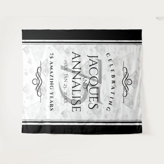 Elegante 75th Diamond Wedding Jubileum Tapestry Wandkleed (Voorkant (horizontaal))