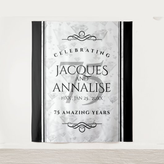 Elegante 75th Diamond Wedding Jubileum Tapestry Wandkleed (Voorkant)