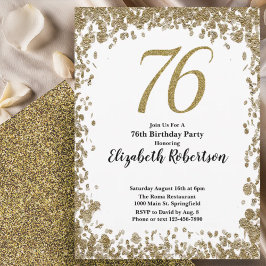 Elegante 76ste verjaardagsuitnodiging met gouden p kaart