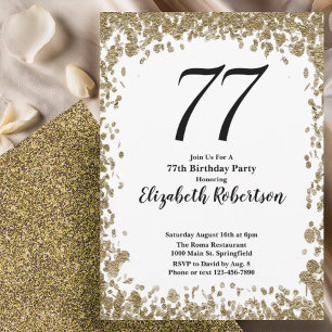 Elegante 77ste verjaardagsuitnodiging met gouden p kaart