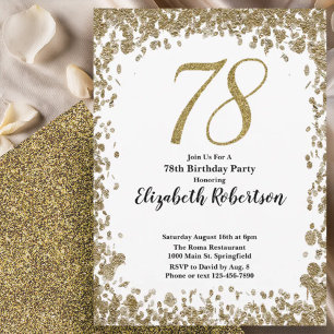 Elegante 78ste verjaardagsuitnodiging met gouden p kaart