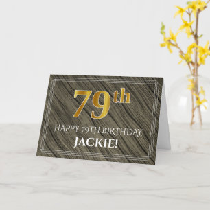 Elegante 79e verjaardag: Faux Wood, Faux Gold Look Kaart
