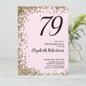 Elegante 79e verjaardag uitnodiging roze gouden pa (Staand voorkant)