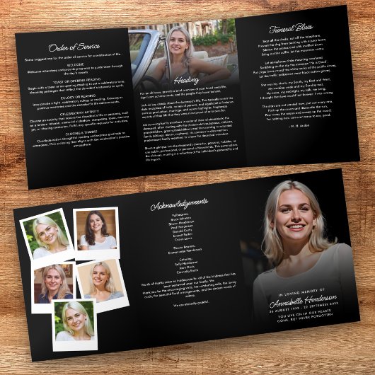 Elegante 7-foto begrafenis / gedenkteken drieluik programma