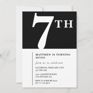 Elegante 7de verjaardagsuitnodiging Zwarte Chic Jo Kaart