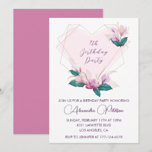 Elegante 7de verjaardagsuitnodigingen Roze bloemen Kaart