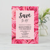 Elegante 7e verjaardag Floral Roos Bewaar de datum Kaart (Staand voorkant)