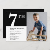 Elegante 7e verjaardag uitnodiging Black Boy Foto (Voorkant / Achterkant)