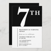 Elegante 7e verjaardag uitnodiging Black Chic Boy (Voorkant / Achterkant)