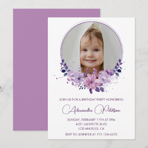 Elegante 7e verjaardag uitnodiging Foto Floral Boh