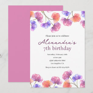 Elegante 7e verjaardag uitnodigingen Floral Chic