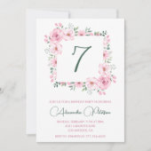 Elegante 7e verjaardag uitnodigingen Floral Pink (Voorkant)