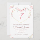 Elegante 7e verjaardag uitnodigingen Pink Floral (Voorkant)