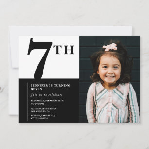 Elegante 7e verjaardagsuitnodiging Meisje Chic Fot Kaart