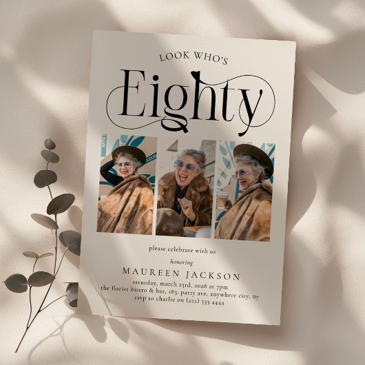 Elegante 803 foto collage 80ste verjaardag kaart