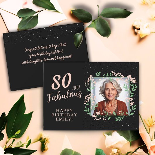 Elegante 80 en Fabulous Flower 80th Birthday Foto Kaart