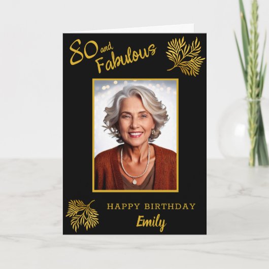 Elegante 80 en Fabulous Gold Foliage 80e verjaarda Kaart (Voorkant)