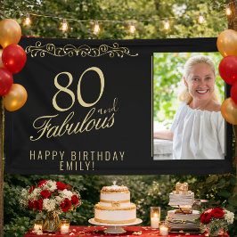 Elegante 80 en Fabulous Verjaardagsfoto Zwart  Spandoek