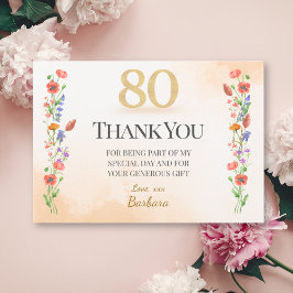 Elegante 80e verjaardag - 80 jaar wilde bloemen bedankkaart