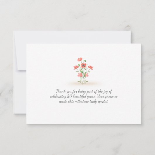 Elegante 80e verjaardag - 80 jaar wilde bloemen bedankkaart (Achterkant)
