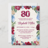 Elegante 80e verjaardag - Bourgondische bloemontwe Kaart (Voorkant)