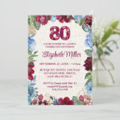 Elegante 80e verjaardag - Bourgondische bloemontwe Kaart (Staand voorkant)